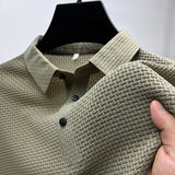 2023 Summer High-end Mesh Ice Silk Short Sleeve Polo Shirt Men Lapel Buttons Solid Color Breathable Silky Polo T Shirt for Men