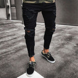 Fashion Mens Cool Designer Black Ripped Skinny Jeans Destroyed Frayed Slim Fit Denim Pant Zipper Hop Hop Pants Holes For Men