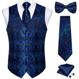 Ilooove Men Black Paisley Vest Necktie Bowtie Pocket Square Cufflinks Dress Set жилетка мужская Classic 5 PCS Business Waistcoat for Man