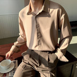 2023 New Ice Silk Drape Khaki Shirt for Men Long Sleeve Loose Casual Button Solid Color Designer Clothes Men Men Dress Shirt