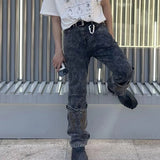 Feet Detachable Embroidery Washed Kanye Jeans Pants Men's Straight Retro Streetwear Baggy Casual Denim Trousers Oversized