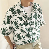Summer Short Sleeved Shirt Men Fashion White Printed Casual Shirt Men Streetwear Loose Floral Shirts Mens Hawaiian Shirt M-XL