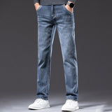 2023 Autumn New Men Regular Fit Stretch Jeans Classic Style Smoky Gray Fashion Casual Denim Pants Male Brand Trousers Blue