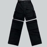 Multi-pockets Black Knee Detachable Straight Men's Cargo Pants Retro Streetwear Wide Leg Solid Color Baggy Oversized Trousers