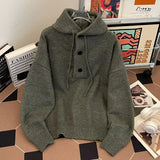 Ilooove American Autumn and Winter Men and Women Trendy Personalized Hooded Sweater for Couples Loose Retro Knitted Casual Harajuku Top