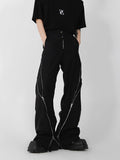 Niche Design Zipper Slit Men Trousers Straight Tube Casual Pants 2023 Wide Leg Darkwear Solid Color Male Fashion 9A5414