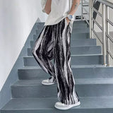 2023 Summer New Unisex Tie Dye Striped Casual Pants Ice Silk Elastic Waist Pants Streetwear Cool Wide Leg Trousers for Womem Men