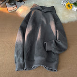 Suede Leather Feeling Men Hoodies Oversized Hip Hop Streetwear Solid Casual Pullovers Trendy Brand Male Sweatshirts