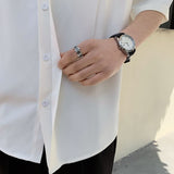 New Arrival Stand Collar Shirt Men Short Sleeve Hidden Buckle Loose Casual Solid Color All-match Simple White Shirts for Men