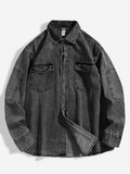 2023 New Denim Cotton Men&#39;s Shirt Long Sleeve Black Blue Drop Shoulder Button Pockets Cowboy Loose Casual Work Jeans Shirts