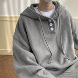 Ilooove Korean Style Hooded Sweater Men's Autumn and Winter Style Lazy Style Slimming Gray Y2K Simple High-end Casual Versatile Sweater