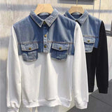 Korean Version Of The Trend Shirt Lead Two Pieces Of Sweater Men's Autumn Tide Cards Stitching Cowboy Handsome