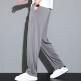 Summer Straight Pants Men&#39;s Loose Thin Section Drape Ice Silk Pants Wide Leg Sports Pants Solid Color Thin Casual Trousers