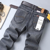 2023  Brand Logo Slim Fit Men's Jeans Business Casual Elastic Straight Denim Pants Male High Quality Trousers Colorful