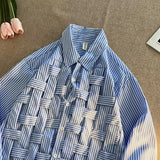 Men's Clothing 2023 Spring Summer New Weave Long Sleeve Lapel Korean Version Solid Color Striped Printed Trend Casual Shirts