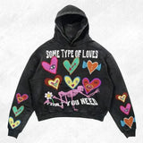 2023 Print Harajuku Street Embroidery Y2K American Retro Comic  Loose Hooded Sweater Loose Autumn Trend Sweater Couple Jacket