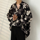 Summer Floral Shirt Men Fashion Printed Casual Ice Silk Shirt Men Streetwear Loose Long Sleeved Shirt Mens Hawaiian Shirts M-3XL