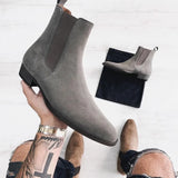 Ilooove New Gray Chelsea Boots for Men  Flock Business Men Ankle Boots Cowboy Boots Handmade Men Boots Size 38-46