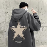 Ilooove - 2023 New Hooded Hoodies Hip Hop Street Graphic Hoodie Men Loose Thicken Hooded Cardigan Jacket Fashion Drawstring Oversized Coat