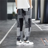 Spring Casual Fashion Loose Tie One's Feet Trend Contrasting Colors Elastic Waist Spliced Drawstring Korean Version Cropped Pant