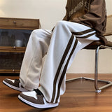 Loose Coffee Corduroy Pants Men Women Drawstring Striped Wide Leg Pants Autumn Casual Easy Care Anti-wrinkle Mopping Trousers