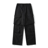 Retro Big Pockets Black Mens Cargos High Street Elastic Waist Vibe Style Overalls Straight Wide Leg Oversized Trousers