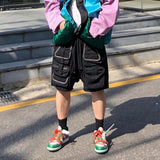 High Street Vibe Style Multi-pockets Cargo Shorts for Men Retro Drawstring Loose Hip Hop Casual Summer Knee Length Pants