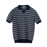 Mature Men Clothing Summer New V-neck Striped Polo Shirt for Men Short Sleeve Trend Simple Fashion Lapel T-shirt Polo Shirts