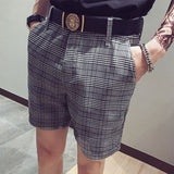 Fashion Houndstooth Shorts Men Clothing Summer Simple Casual Pocket Straight Shorts Streetwear Male Slim Suit Short Pants