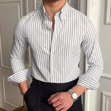 Casual Stripe Shirt Retro Shirt Dress Italian Spring British Style  Men Long Sleeve Striped Shirt