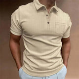 Fashion Solid Waffed Polo Shirts Men Casual Slim Short Sleeve Turn-down Collar Pullovers Mens Clothes Spring Summer Button Polos