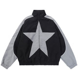 Hip Hop Streetwear Jackets Star Splicing Harajuku Loose Coat Men Spring Autumn Casual Camping Jackets Outwear