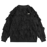 Ilooove Distressed Tassel Sweaters Men's Oversized Streetwear Sweaters Black White Fashion Hip Hop Jumpers Knitted Pullovers