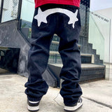 Hip Hop Stars Print Patchwork Streetwear Loose Jeans for Men and Women Straight Pockets Retro Casual Baggy Denim Trousers
