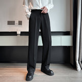 New Men Suit Pants Solid Full Baggy Casual Wide Leg Trousers Black White High Waist Straight Bottoms Streetwear Oversize Pants