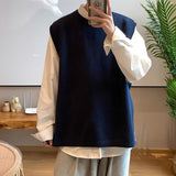 Men Sweater Vest O-neck College Teens All-match Korean Japanese Streetwear Baggy Pure Color Stylish Handsome Casual Knitting Ins