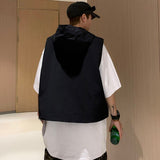 Hooded Cargo Vests Men Clothing Techwear Camping Handsome Sleeveless S-3XL  American Streetwear Pure Cool Zip-up Tactical New