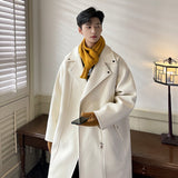 Winter Fashion Woolen Dust Coats Men Zipper Decor High Quality Korean Style Loose Casual Windbreaker Men's Thick Warm Trenchcoat