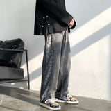 New Spray-dyed Jeans Men's Ins Fashion Brand High Street Wide-leg Daddy Pants Black Retro Drape Loose Straight Mop Pants