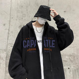 Ilooove - Hooded Hoodies Letter Printed Men Thicken Streetwear Coat Hip Hop Hoody Cardigan Jackets Male Drawstring Hoodie