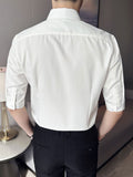 New Summer Smart Casual Office Men Black White Shirt Half Sleeve Slim Fit Business Formal Shirts Fashion Single Breasted Tops