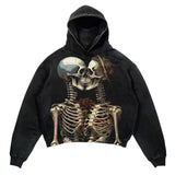 Ilooove Retro hooded sweatshirt skull print flame Y2K retro hooded pullover jacket street style goth casual fashion men's Harajuku top