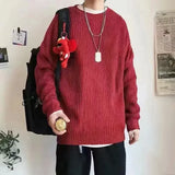 Ilooove Knit Sweater Male Crewneck Round Collar Pink Men's Clothing Pullovers Solid Color Plain Korean Style Y2k Streetwear Fashion 2024