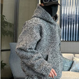 Ilooove Autumn and Winter New Tweed Woven Gray Heavy Men's Hoodies High-end Loose Pullover Casual Harajuku Hooded Sweatshirt Tops