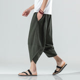 2023 Summer Harajuku Calf Length Casual Men's Pants Wide Leg Cotton Linen Harem Baggy Pants Fashion Men's Clothing