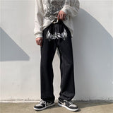 Denim Pants Men Punk Spoof Portrait Print Trousers Gothic Loose Straight Harajuku Streetwear Multiple Pockets Black Jeans Unisex