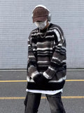 Ilooove Sweaters Men Autumn Hip Hop Hipster Japanese Style Striped Couple Knitwear Contrast Color Vintage Casual Slouchy Pullovers Daily