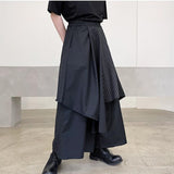 Mens Wide Leg Pants Striped Patchwork Streetwear Elastic Waist Irregular Skirts Trousers Loose Punk Japanese Dark Fighter Pants