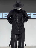 Techwear Shirts Men Darkwear Hip Hop Blouses Punk Black Long Sleeve Button Up Male Zipper Harajuku Japanese Streetwear