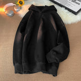 Suede Leather Feeling Men Hoodies Oversized Hip Hop Streetwear Solid Casual Pullovers Trendy Brand Male Sweatshirts